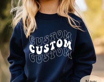 Custom youth kids Sweatshirt, Personalized Kids shirt, Your Text or Logo, Christmas Birthday gift for children