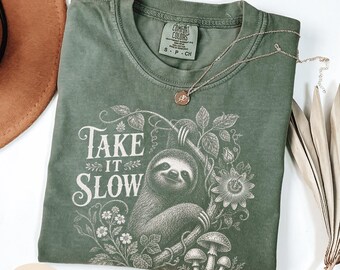 Take It Slow Sloth Shirt, Vintage Comfort Colors Tee, Funny Sloth Meme T-Shirt, Cute Jungle Wildlife Gift for Her