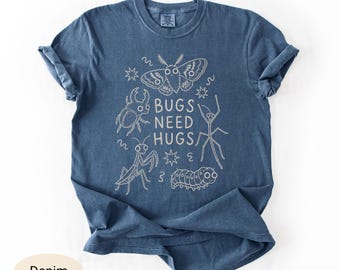 Bugs Need Hugs Shirt, Cute Insect Lover Tee, Entomology Gift, Comfort Colors Moth Mantis Beetle Caterpillar Graphic Tee Bug Lover