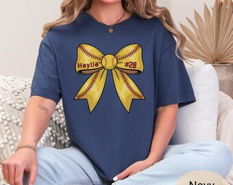 Coquette Custom Softball Shirt, Comfort Colors gift Mom Shirts With Personalized name and number