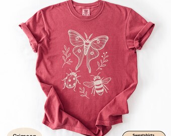 Luna Moth Shirt, Cottagecore Insect Tee, Ladybug Bee Botanical Graphic Shirt, Comfort Colors Nature Lover Gift, Entomology Bug Top
