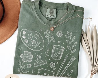 Art Teacher Shirt, Cottagecore Botanical Paint Palette Tee, Comfort Colors Wildflower Artist Gift, Art Lover Teacher Appreciation Top