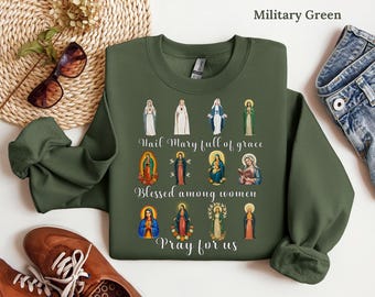 Virgin Mary Sweatshirt Catholic Gift for Women  Blessed Mother Marian Sweatshirt - Religious Catholic shirt - Faith Based POD Apparel