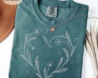 Make A Wish Dandelion Heart Shirt, Good Luck Gift Comfort Colors Tee, New Beginnings Symbol T-Shirt, Inspirational Wish Gift