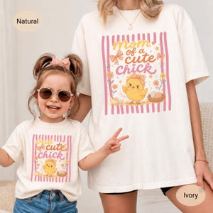 Mom of a Cute Chick Shirt, One Cute Chick Easter Tee, Mommy and Me Easter Shirts, Coquette Bow Spring Chick Baby Bodysuit for Girls