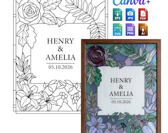 Glasmalerei Hochzeit Willkommensschild Digitale Vorlage | Blumenzeremonie Dekor | 16x 20 Zoll personalisierte DIY Hochzeit Art
