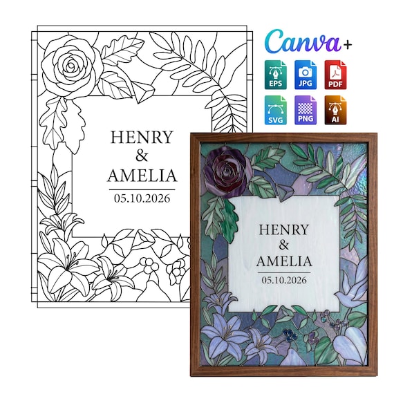 Floral Wedding Welcome Sign Template, Garden Stained Glass 16x20 Printable