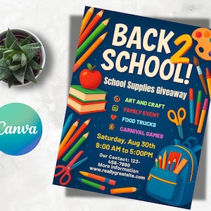 Back To School Flyer, Back To School Giveaway Flyer, Back to school Supplies flyer, DIY canva template, Giveaway Special Flyer Canva