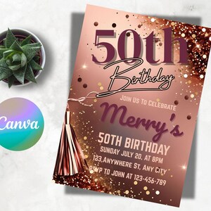 Editable 50th Birthday Invitation: Virtual Champagne Party (5x7 Digital Download)
