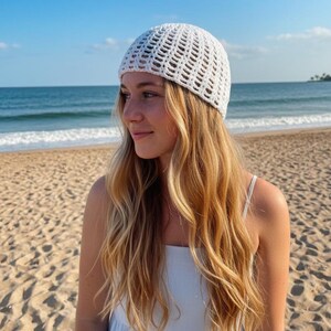 Mesh Crochet Hat, Netted Skull Cap, Handmade Summer Beanie, Lightweight Boho Style