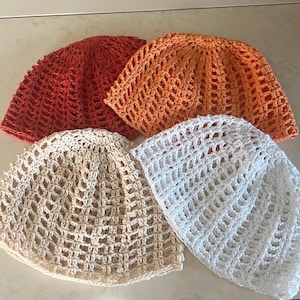 Mesh Crochet Hat, Netted Skull Cap, Handmade Summer Beanie, Lightweight Boho Crochet Hat