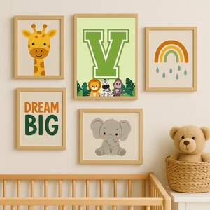 Impresión de la letra V de la jungla – Arte mural de safari para guardería – Alfabeto de animales para bebés de descarga instantánea – Decoración para habitación infantil – Impresión digital
