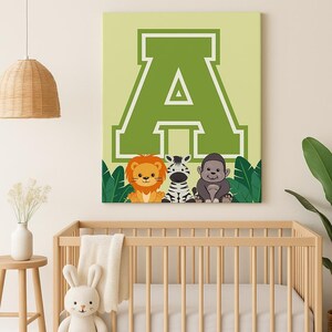 Impresión de la letra A de animales de la selva: arte de pared de safari para habitación de bebé o niño pequeño / Decoración personalizada del alfabeto de la selva para niños