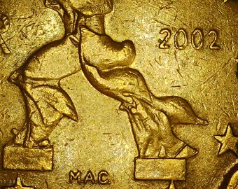 20セント イタリア 2002年 エラーコイン 強力なダブルリム、シフト