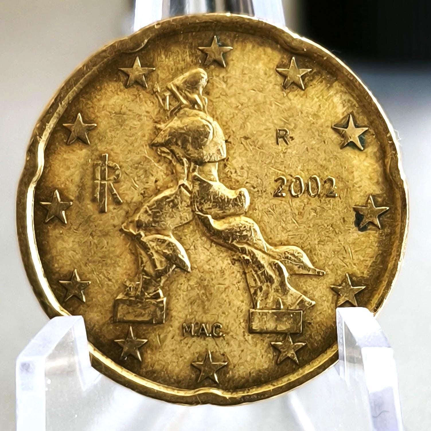 20セント イタリア 2002年 エラーコイン 強力なダブルリム、シフト