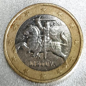 RARE 1 Euro Coin Lithuania 2015 - Double Rim, Off-Center, Misaligned Design, Mint Error