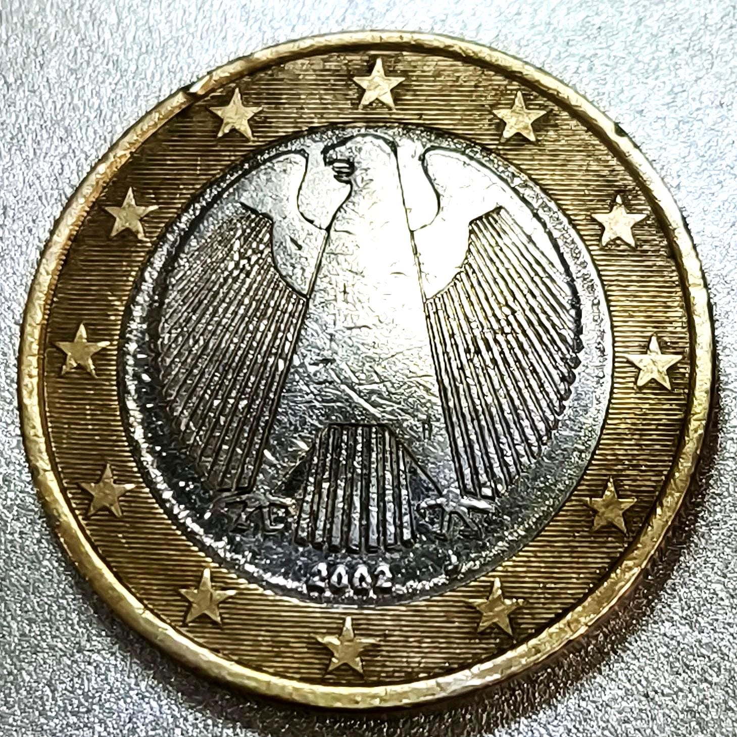 RARE 1 Euro Coin - Germany 2002 J - Error: Double Rim & Blurred