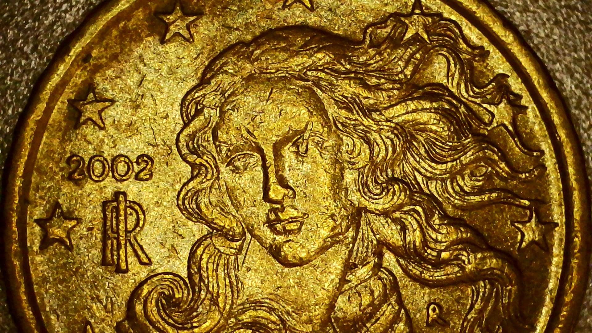 2002年イタリア10セント硬貨 – 希少ミントエラー – ダブルリム、弱い