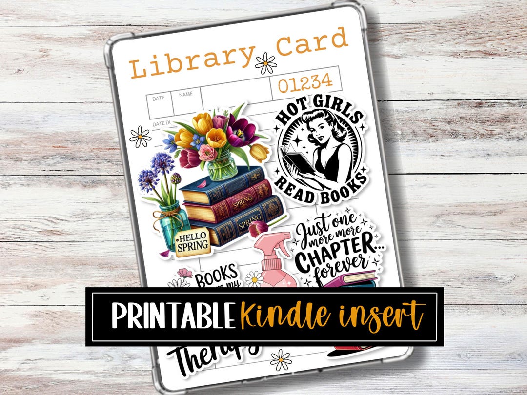 Spring Stickers Kindle Insert Library Card Kindle Skin PDF + PNG - Etsy