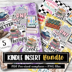 Kindle Einlage Bookish Stickers BUNDLE | 5er-Set | Druckbare Kindle Einlage für Clear Case | Passend für: Kindle Paperwhite, Colorsoft & Basic