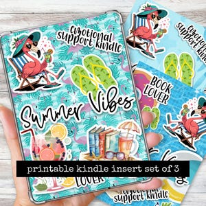 SUMMER VIBES Printable Kindle Insert for Clear Case | Set of 3 | Beach Theme  | Bookish Stickers | Fits Paperwhite, Basic, & Colorsoft