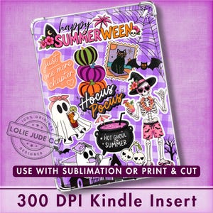 Summerween Printable Kindle Clear Case Insert Purple Gingham Halloween Kindle Skin Preppy Ghost Book Lover Insert for Halloween Book Club
