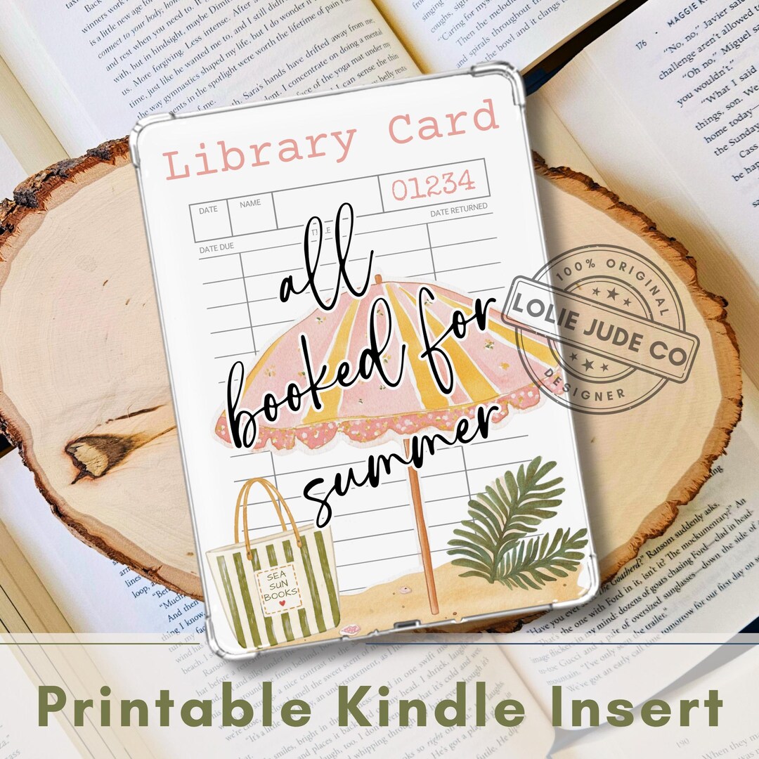 Printable Summer Kindle Insert for Clear Case Beach Library Card Kindle ...