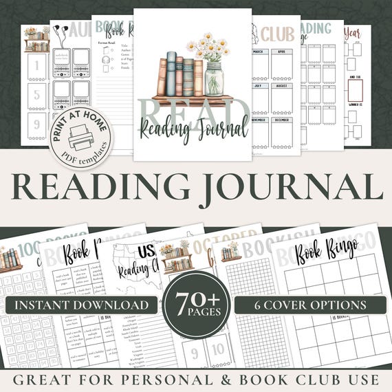 Reading Journal Printable BuJo Reading Template for Book Club Tracker Gift Idea for Book Lovers Romance Reading Planner for BookTok