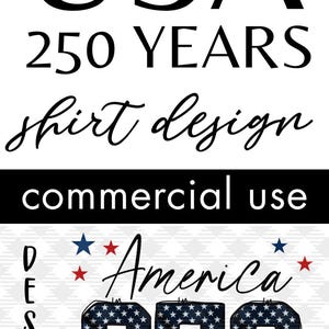 May include: A light blue t-shirt featuring the text America 250 years of freedom 1776-2026. The number 250 is filled with an American flag pattern. Small red and blue stars are scattered around the text, which is printed in black ink.