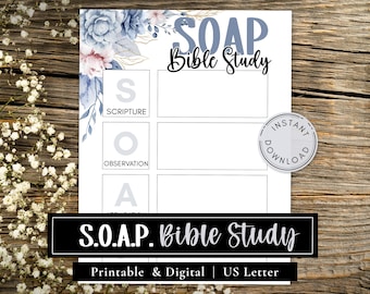 Modelo de Estudo Bíblico SOAP para Imprimir | Mapeamento de Versículos Bíblicos do Método SOAP | Diário de Estudo Bíblico | Modelo de Estudo Bíblico para Download Instantâneo em PDF