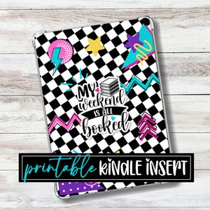 Y2K Retro Printable Kindle Insert Millennial Nostalgia 90s Abstract Pattern iPad Mini Design Retro Checkerboard Book Club Gift for Readers