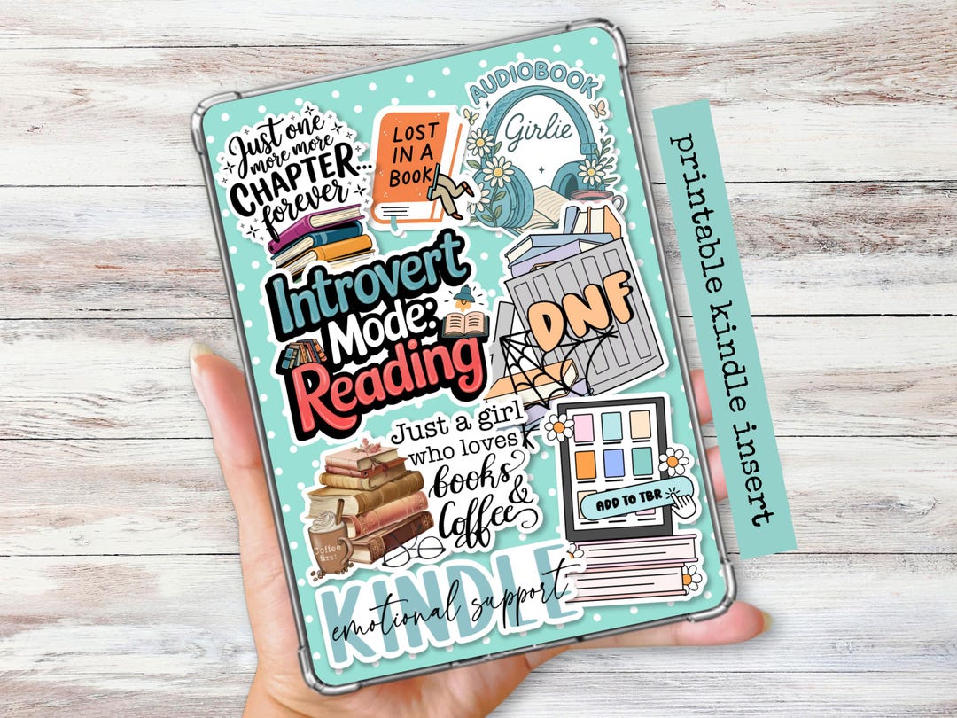 Printable Kindle Insert for Clear Case Light Blue Bookish Stickers ...