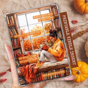 Black Girl Woman Bookish Kindle Printable Insert | Illustrated Kindle Clear Case Insert | For eReader | Fits Paperwhite, Basic, & Colorsoft
