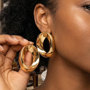 Statement Gold Hoop Earrings, Chunky Oval Earrings, Wedding Party Jewelry, Minimalist Alloy Earrings, Gift for Women