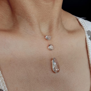 Crystal Water Drop Necklace, Clear Resin Pendant, Minimalist Floating Pendant, Unique Wedding Jewelry, Hypoallergenic Gift