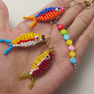 Handmade Beaded Fish Charm, Personalized Keychain with Name, Custom Bag Charm, Purse Accessory, Seed Bead Fish Jewelry, Unique Gift for Her