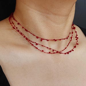 Red Blood Drop Necklace, Vampish Blood Red Layered Choker Necklace, Cosplay Vampire Blood Necklace, Halloween Jewelry, Gothic Choker