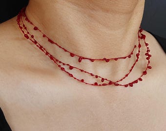 Collar de gota de sangre roja, gargantilla vampírica en capas, collar de sangre de vampiro para cosplay, joyería de Halloween, gargantilla gótica