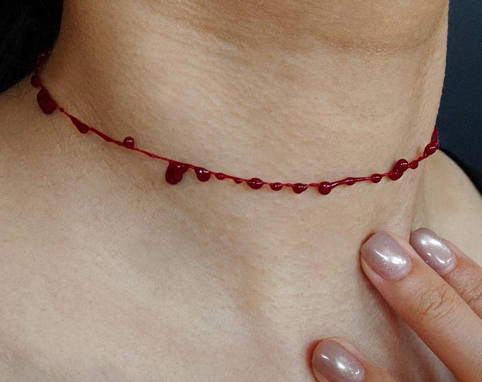 Red Droplet Pendant Necklace, Blood Drop Necklace, Halloween Gift,Gothic jewelry, Vampire gift, uv reactive jewelry, Dark Academia Aesthetic