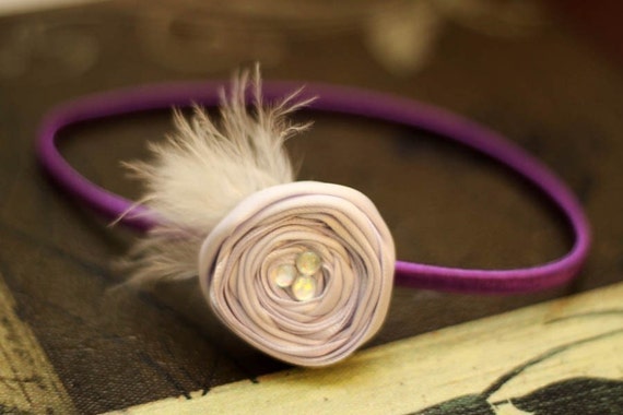 Items similar to Gorgeous Light purple Satin Rosette with Feather ...