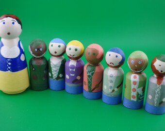 Young Girl & Friends Peg Dolls