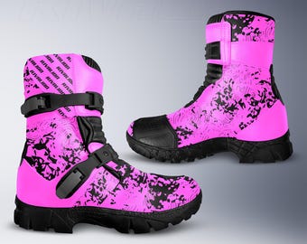 Roze leren motorracelaarzen, custom design, veiligheidspantser