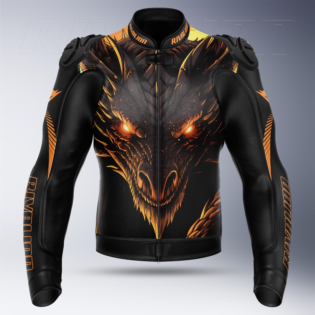 Dragon Motorcycle Racing Leather Jacket, Custom Design, Removable ...