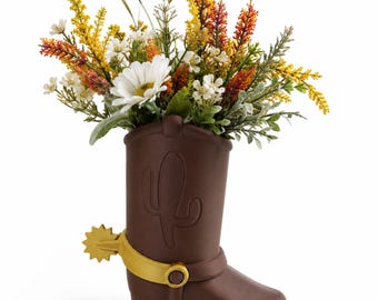 Cowboy Boot Vase | Western Planter for Flowers | Rustic Farmhouse Cactus Decor | Cowgirl Gift