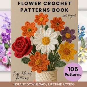 Blumen Häkelanleitungen Bundle-Rosen, Tulpen, Gänseblümchen, Sonnenblumen, Digital, Muster für Hochzeiten, Muttertag, Blumen Häkelanleitungen-Buch