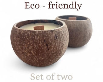 Two Handmade Coconut Shell Candles: Eco-Friendly Aromatherapy Delight