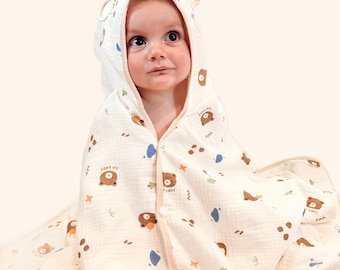 Organic Muslin Hooded Baby Towel: Soft Newborn Gift