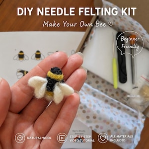 Filzset für Anfänger: Biene aus Wolle zum Selbermachen, DIY-Bastelset für eine Hummel mit Videoanleitung, Komplettes Filzset für Einsteiger, Kreatives Geschenk
