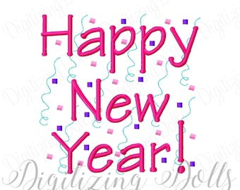 Happy New Year Machine Embroidery Design Digital File 4x4 5x5 6x6 INSTANT DOWNLOAD