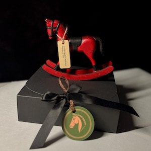 Ready-to-Gift Wooden Rocking Horse Set • Black Gift Box • Personalized Card • Symbolic Keepsake